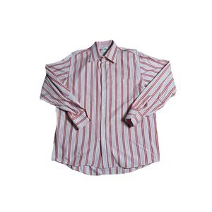 Lacoste Shirt Mens 45 XL Red Long Sleeve Button Up Track Stripe Casual Dress